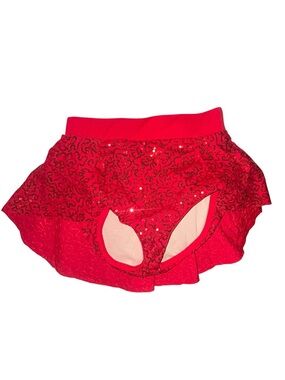 balera Red Sequin Back Panel Skirted Dance Briefs with Nude Lining